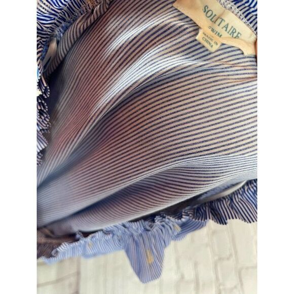 ANTHROPOLOGY SOLITAIRE striped white blue cold shoulder flared top tunic S - Picture 8 of 9